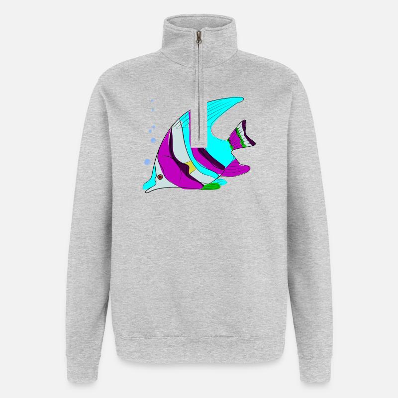 Couleur poisson - Sweat à zip 1/4 - gris chiné