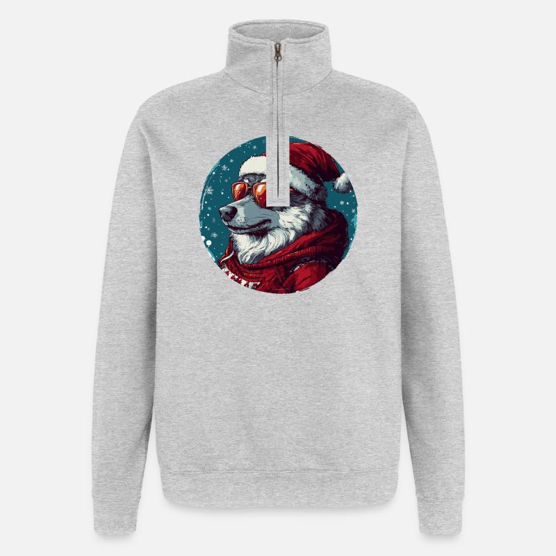 Noël de Noël Wolf Weihnachten - Sweat à zip 1/4 - gris chiné