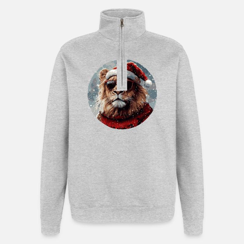 Lion Noël drôle, cool - Sweat à zip 1/4 - gris chiné