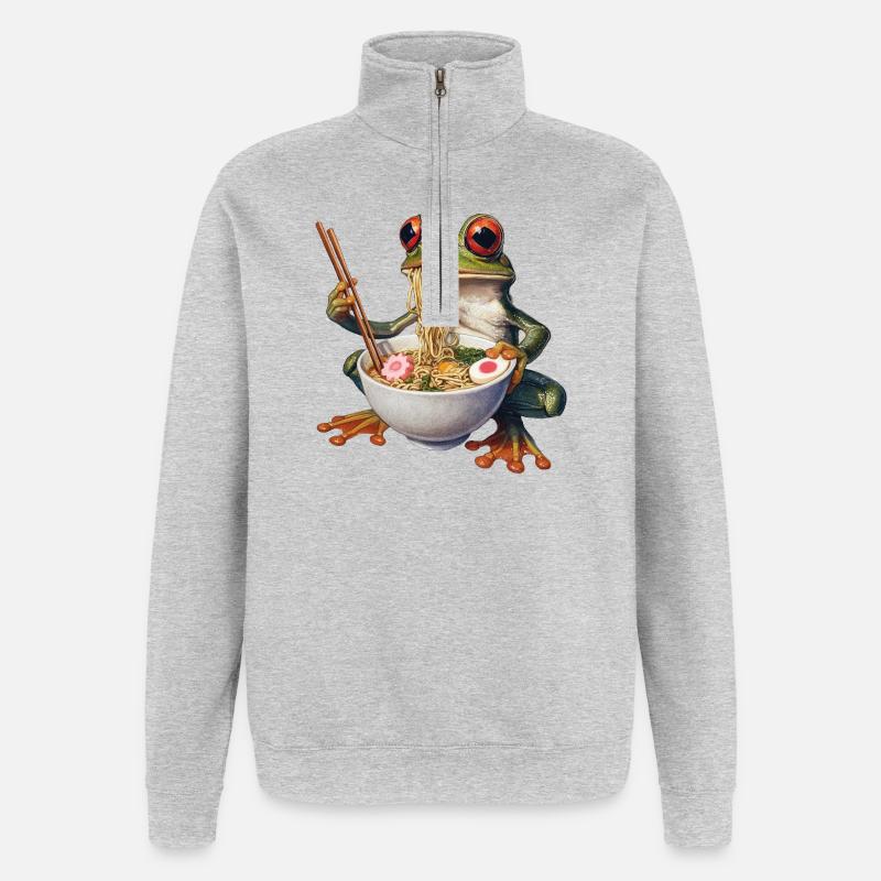 Frosch isst Ramen - Quarter-Zip-Sweatshirt - Grau meliert