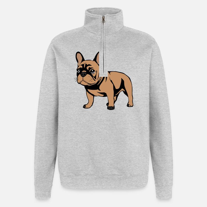 Chiens bouledogues français cadeau de Noël - Sweat à zip 1/4 - gris chiné