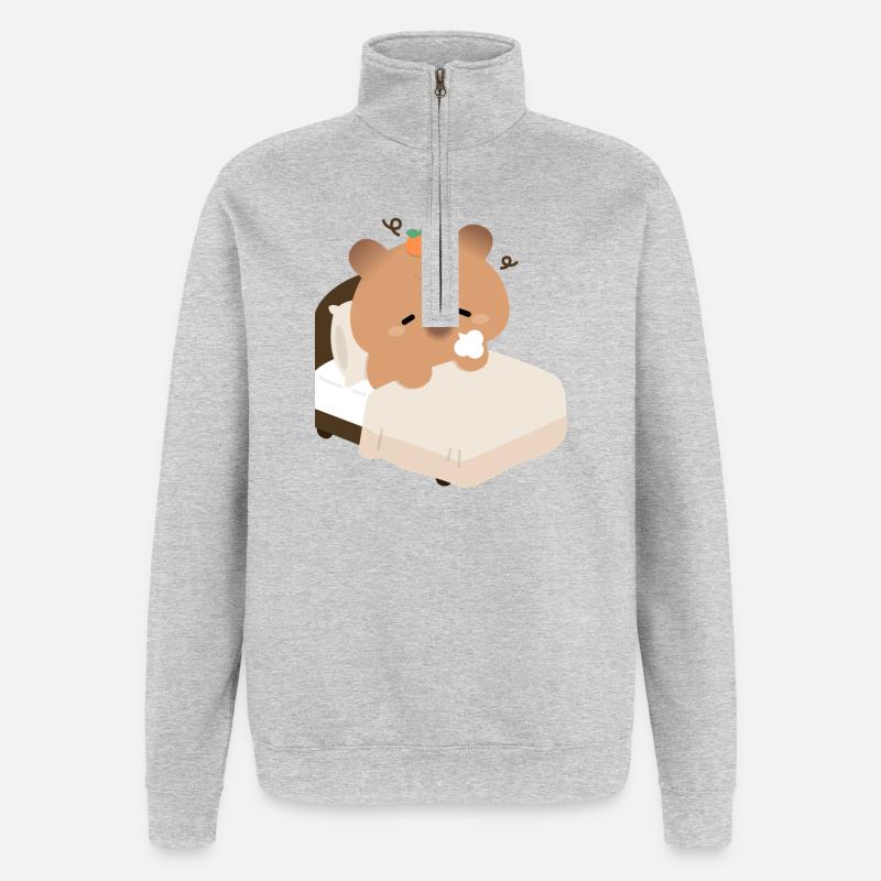 Schläfrige Kapybara im gemütlichen Bett - Quarter-Zip-Sweatshirt - Grau meliert