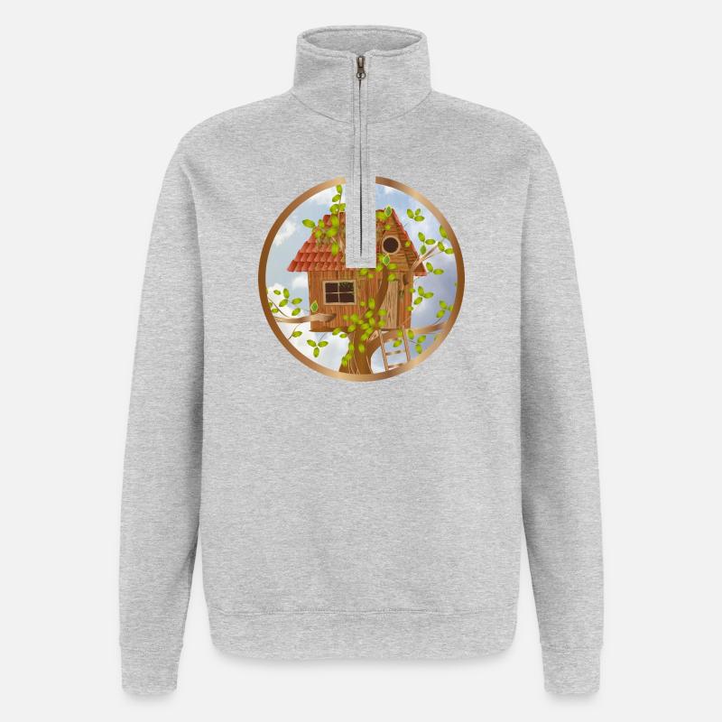 Gemütliches Baumhaus in der Baumkrone - Quarter-Zip-Sweatshirt - Grau meliert