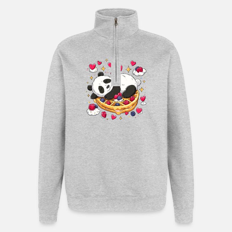 Panda auf Waffelträumen - Quarter-Zip-Sweatshirt - Grau meliert