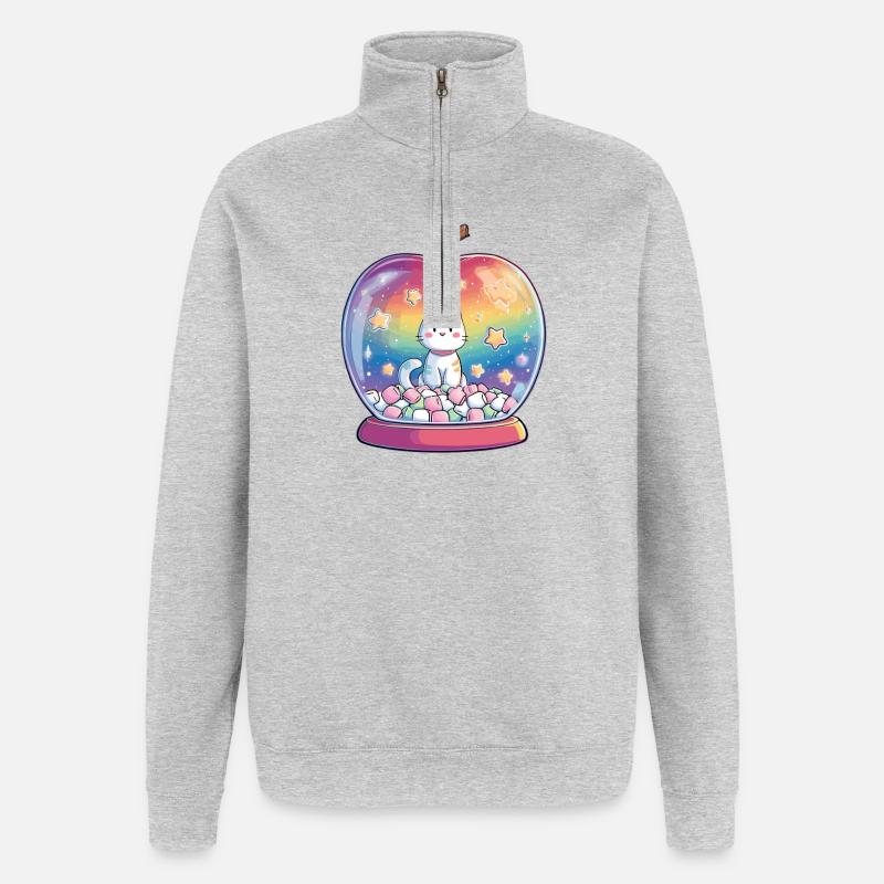 Arc-en-ciel boule de chat - Sweat à zip 1/4 - gris chiné