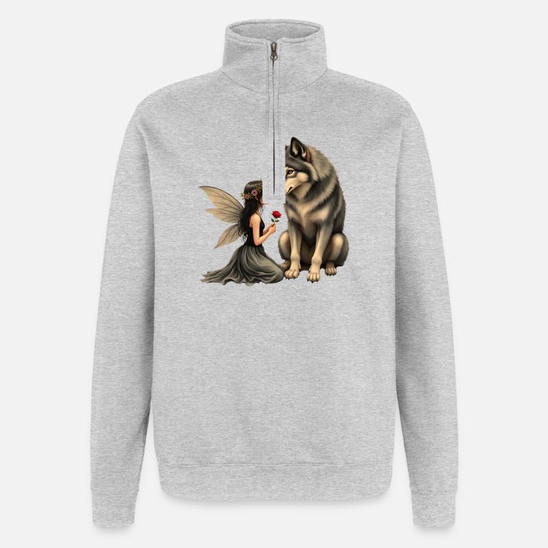 Fee und Wolf: Kuss der Rose - Quarter-Zip-Sweatshirt - Grau meliert