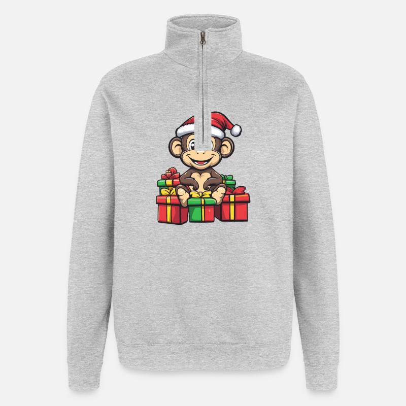 Cadeaux de Noël des singes - Sweat à zip 1/4 - gris chiné