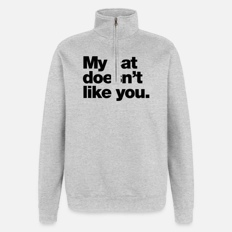 Mon chat ne t’aime pas - Sweat à zip 1/4 - gris chiné
