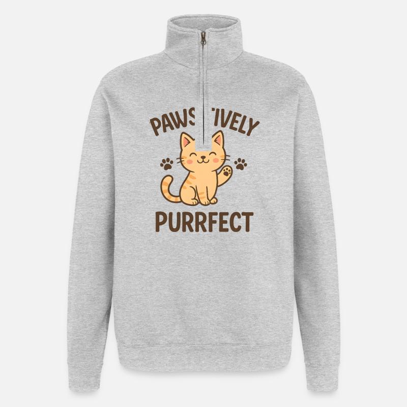 Conception Pathsitively Purrfect Cat - Sweat à zip 1/4 - gris chiné
