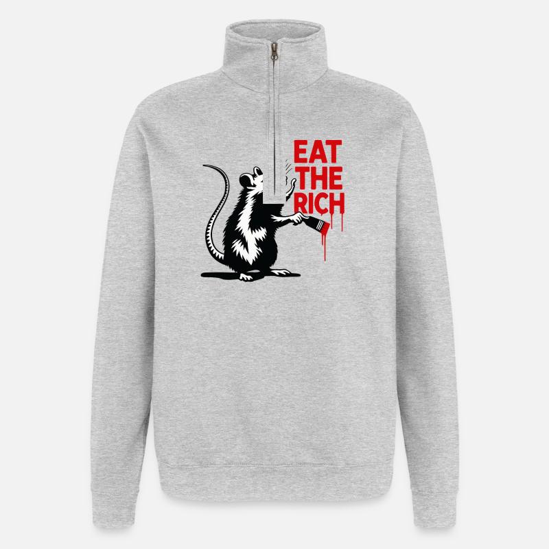 Ratte mit roter Botschaft - Quarter-Zip-Sweatshirt - Grau meliert