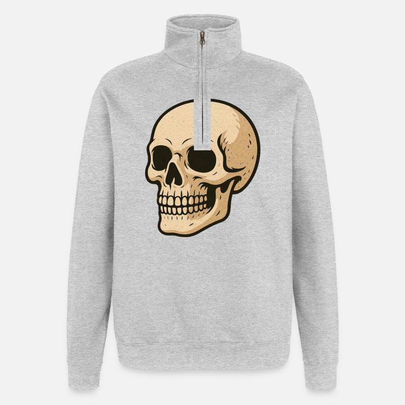 Sepia Schädel Illustration - Quarter-Zip-Sweatshirt - Grau meliert