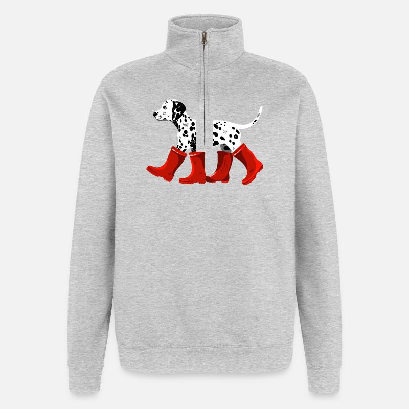 Dalmatiner mit roten Stiefeln - Quarter-Zip-Sweatshirt - Grau meliert
