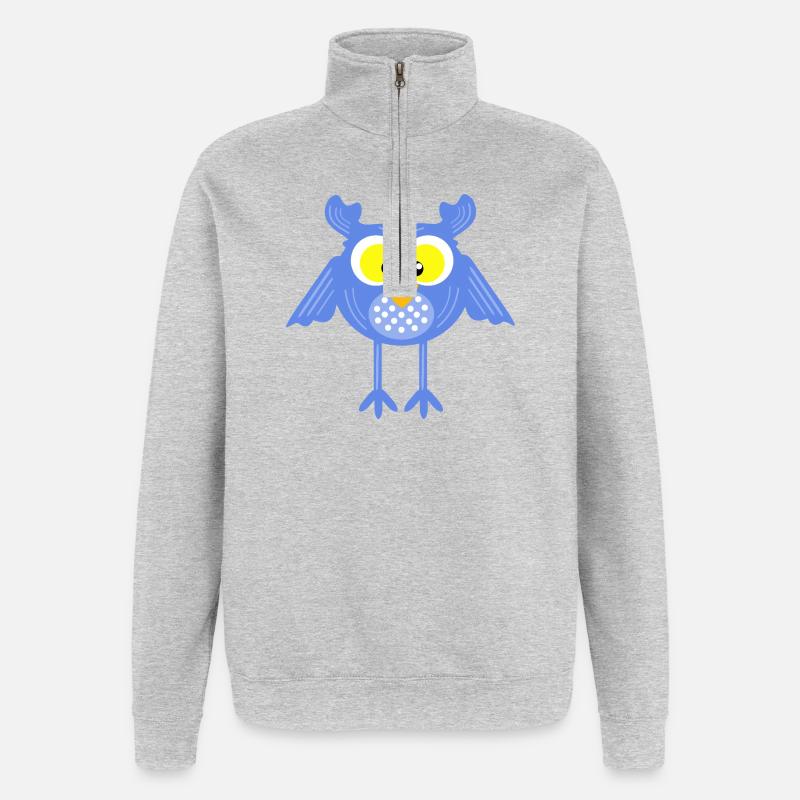 La chouette bleue aux points - Sweat à zip 1/4 - gris chiné