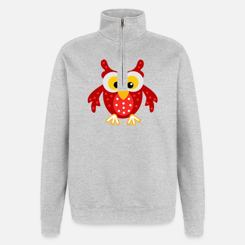 La chouette rouge aux points - Sweat à zip 1/4 - gris chiné