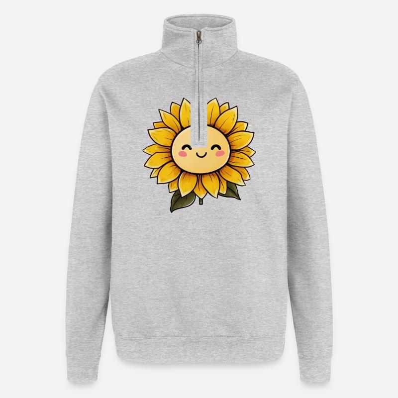 Sonnenblume mit Gesicht - Quarter-Zip-Sweatshirt - Grau meliert
