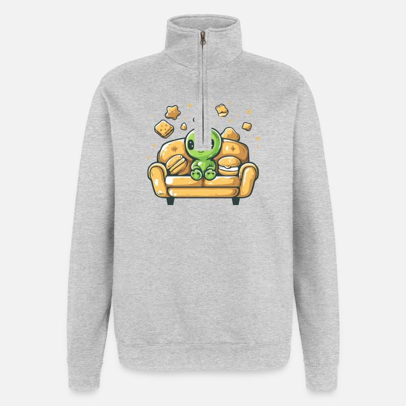 Cuddly alien on sunny sofa - Quarter-Zip Sweatshirt - heather grey