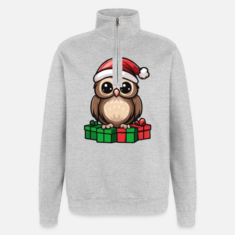 Eule Weihnachten Geschenke - Quarter-Zip-Sweatshirt - Grau meliert