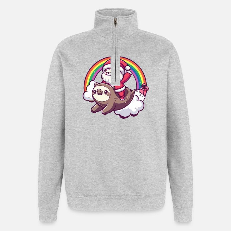 Faultier Weihnachtsmann Weihnachten - Quarter-Zip-Sweatshirt - Grau meliert
