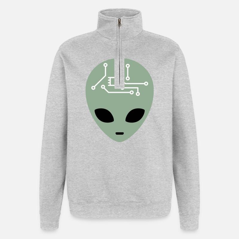 Alien Head with Circuits (three colours) - Quarter-Zip Sweatshirt - heather grey