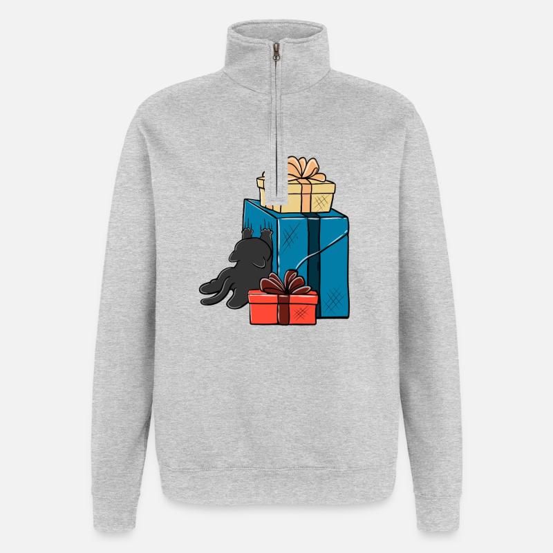 Geschenkchaos Katze - Quarter-Zip-Sweatshirt - Grau meliert