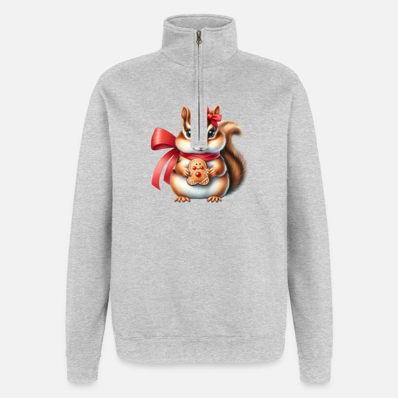 Ginger Squirrel with Cookie - Quarter-Zip Sweatshirt - heather grey