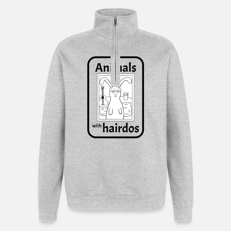 Lapin avec coiffure - Sweat à zip 1/4 - gris chiné