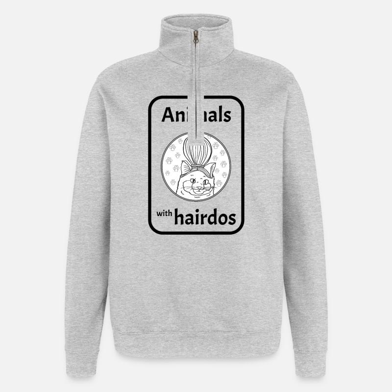 Chat avec coiffure - Sweat à zip 1/4 - gris chiné