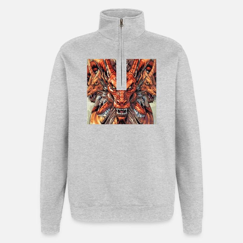 Dreiköpfige Drachen-Fireview - Quarter-Zip-Sweatshirt - Grau meliert