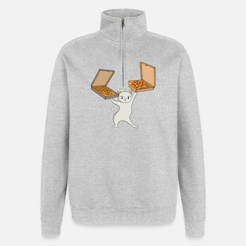 Pizza Paws Cat jongliert mit Kuchen - Quarter-Zip-Sweatshirt - Grau meliert