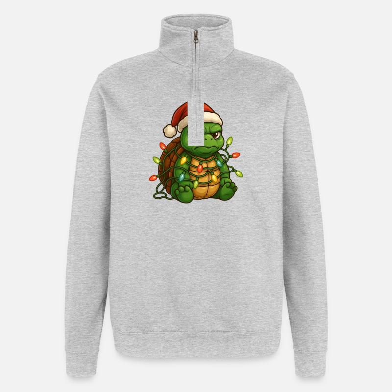 Grumpy Schildkröte Weihnachtsmütze Lichterkette To - Quarter-Zip-Sweatshirt - Grau meliert