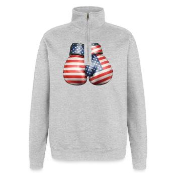 USA Flaggen Boxhandschuhe - Quarter-Zip-Sweatshirt - Grau meliert - Vorne - AI Model Female 172 light (172cm) & AI Model Male 178 dark (178cm)
