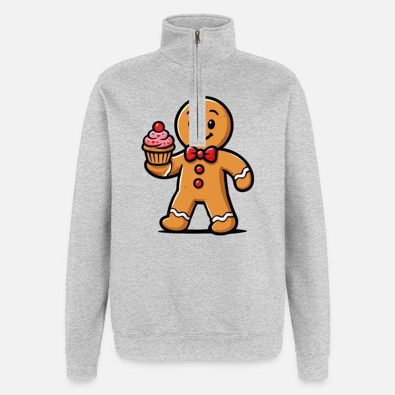 Lebkuchenmann Cupcake Cartoon - Quarter-Zip-Sweatshirt - Grau meliert
