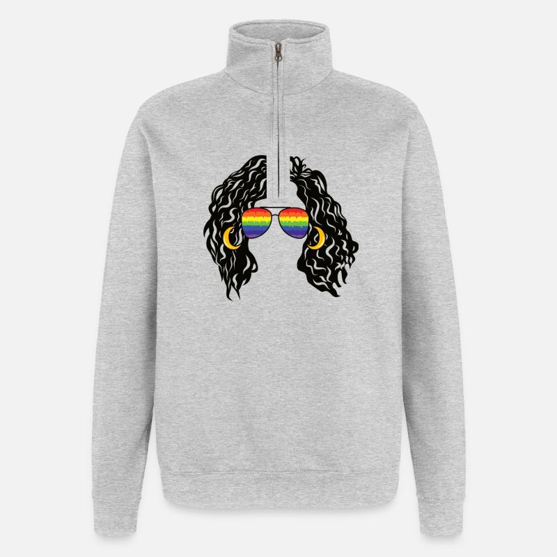 Regenbogenschattierungen Lockiges Afro-Mädchen-Haar Pride Retro - Quarter-Zip-Sweatshirt - Grau meliert