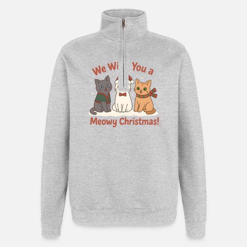 Cute Christmas Cats – Meowy Christmas - Quarter-Zip Sweatshirt - heather grey