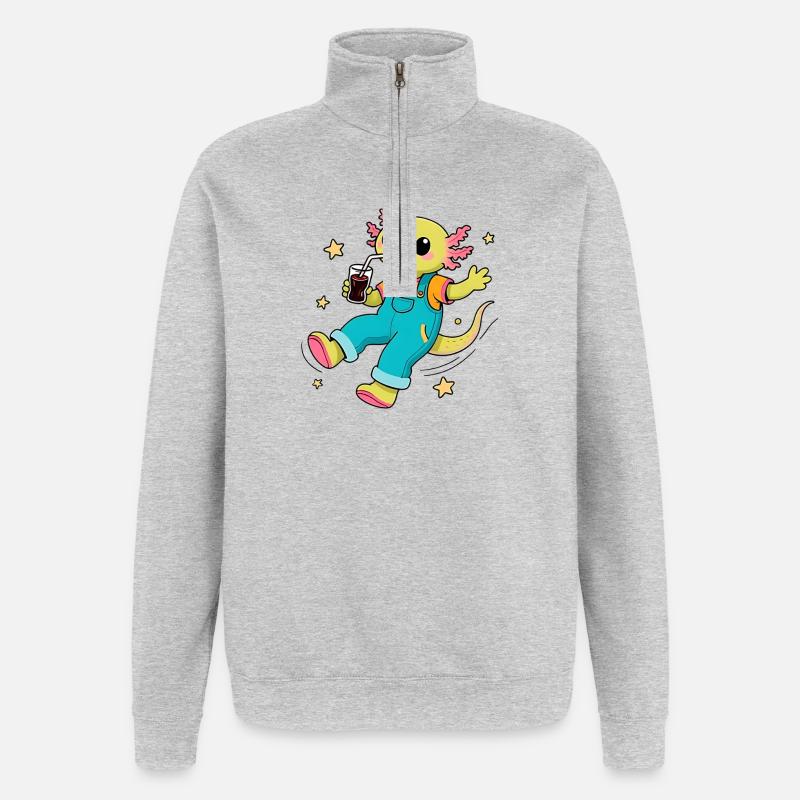 Axolotl joyeux flottant dans l'espace - Sweat à zip 1/4 - gris chiné