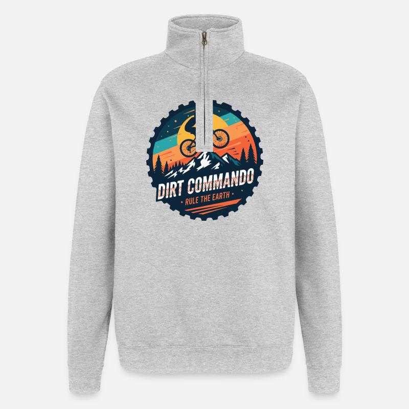 Dirt Commando Mountain Biker - Quarter-Zip Sweatshirt - heather grey