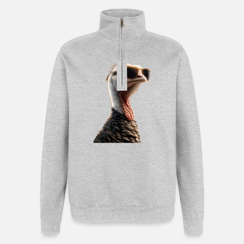 Dinde Poules Oiseaux Dinde - Sweat à zip 1/4 - gris chiné