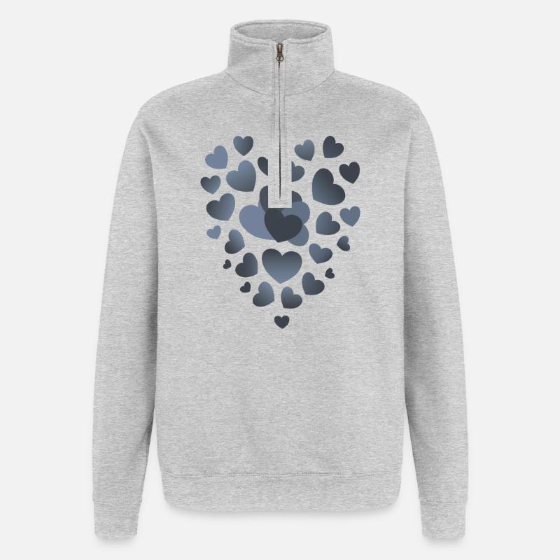 Gråblå hjerter hjertemønster grå hjerter - Sweatshirt med 1/4 lynlås - grå meleret