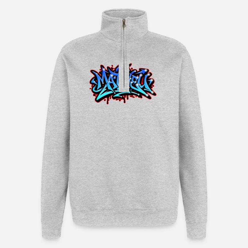 Mathieu Graffiti Neon Printable on Textile - Quarter-Zip Sweatshirt - heather grey