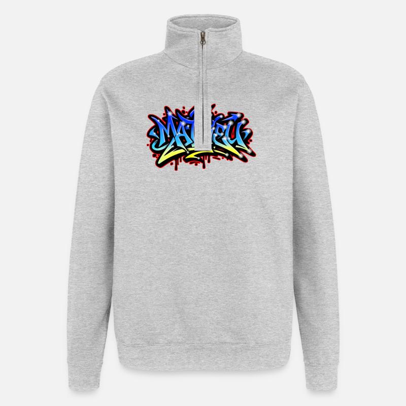 Mathieu Graffiti Printable Blue Yellow - Quarter-Zip Sweatshirt - heather grey