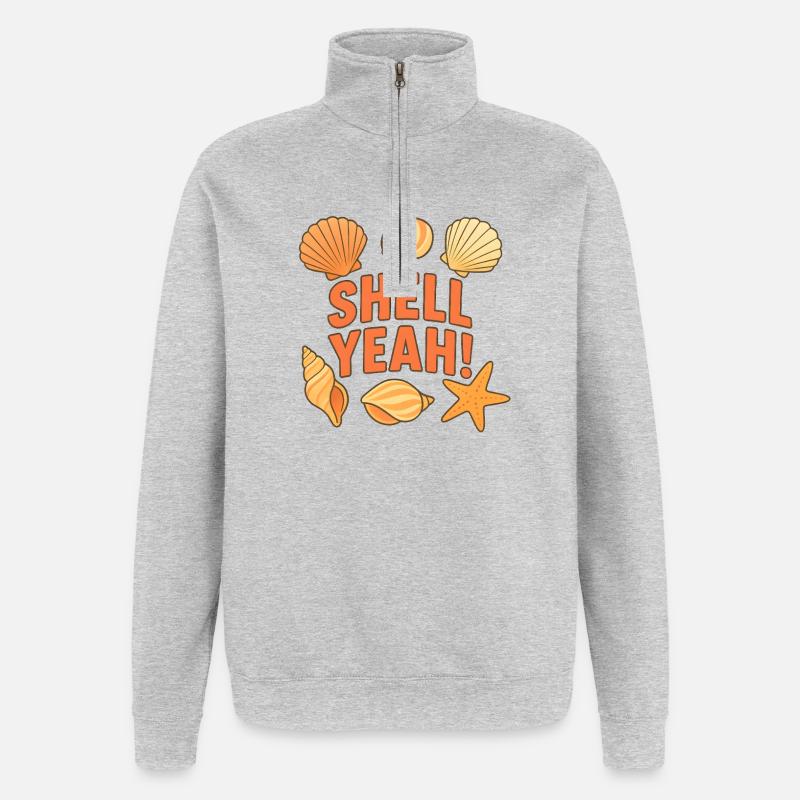 Shell yes! Seashell Beach Saying Design - Quarter-Zip Sweatshirt - heather grey