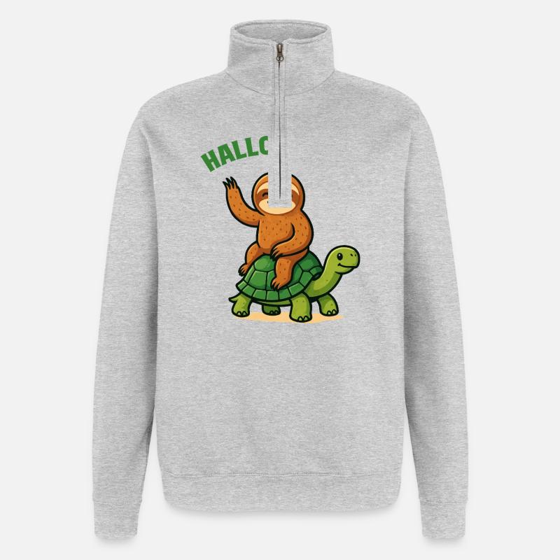 Hello sloth on turtle - Quarter-Zip Sweatshirt - heather grey