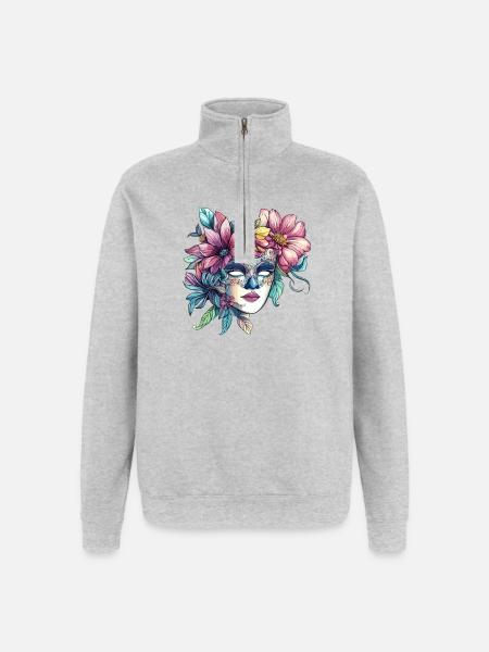 Blumenmaske im Maskenball-Stil - Quarter-Zip-Sweatshirt - Grau meliert