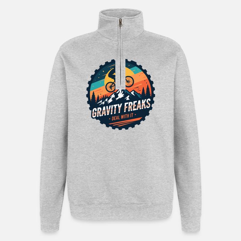 Gravity Freaks MTB Sunset Abzeichen - Quarter-Zip-Sweatshirt - Grau meliert
