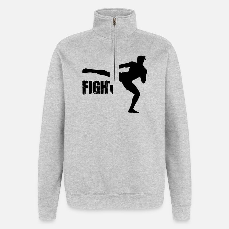 Kickboxer Silhouette mit Text Fight - Quarter-Zip-Sweatshirt - Grau meliert