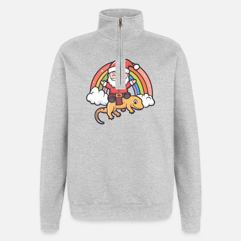 Lizard Santa Claus Christmas - Quarter-Zip Sweatshirt - heather grey