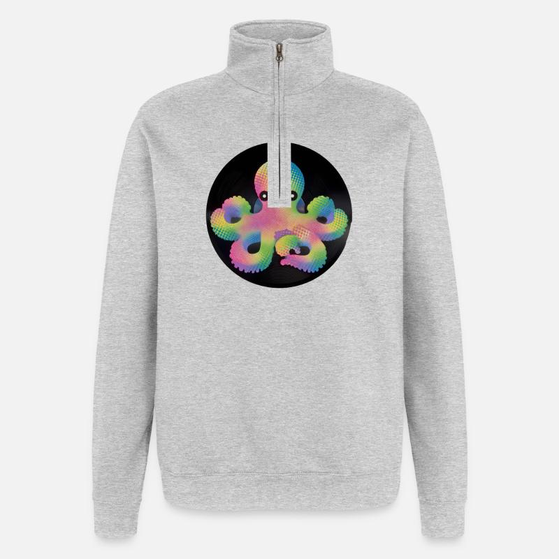 Bunter Pixel Oktopus auf Vinyl - Quarter-Zip-Sweatshirt - Grau meliert