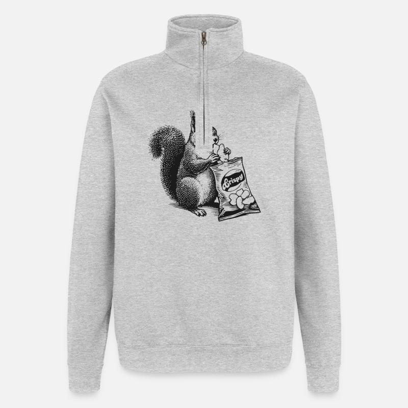 Squirrel with chips - Quarter-Zip Sweatshirt - heather grey