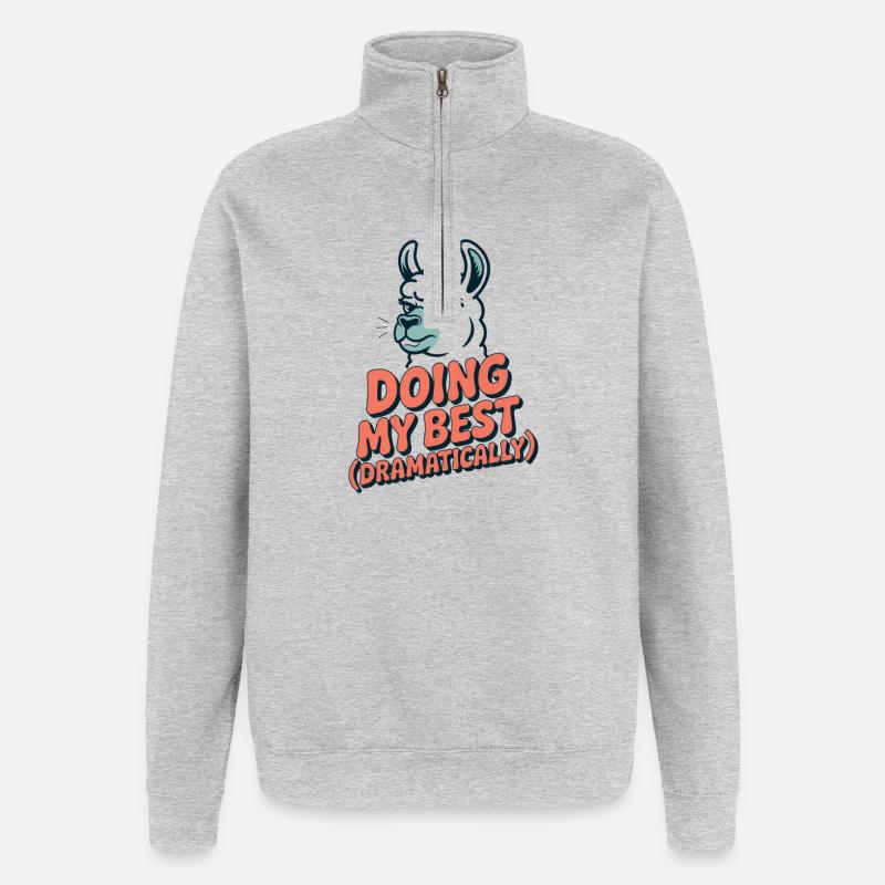 Doing My Best – Dramatisch wie immer - Quarter-Zip-Sweatshirt - Grau meliert