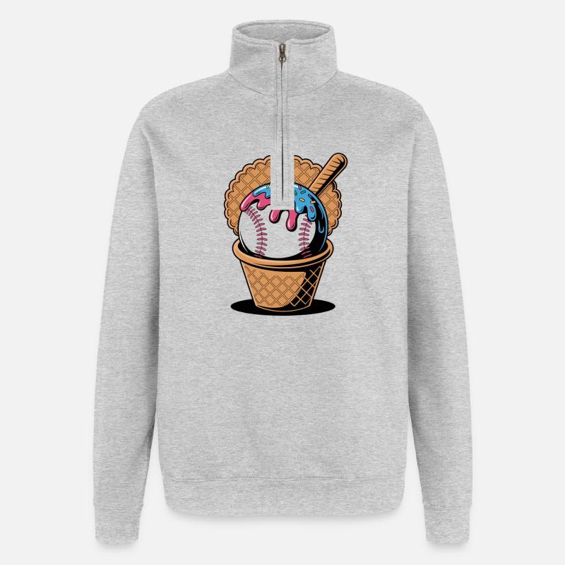 Baseball Eiscreme In Waffel Mit Schläger - Quarter-Zip-Sweatshirt - Grau meliert